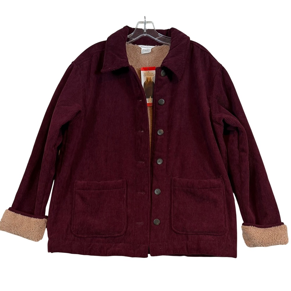 NWT Boston Traders Women •M• Burgundy Corduroy Sherpa Lined Jacket Shacket Layer